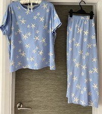 Ladies M&S Large PJs Top & Cropped Trousers CORNFLOWER BLUE M&S Pyjama Set STARS