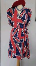 Vintage 1940s Style Red White Blue Union Jack Wrap Dress Size 10 England