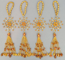 4 Amber Glass Beaded TASSELS Orange Yellow Bead Gold Key Handle Door Curtain Tie