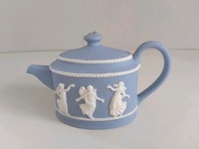 Wedgwood Jasperware Blue Miniature Oval Tea Pot - Shape Ornament