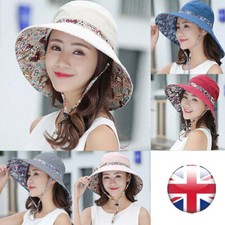 Womens Summer Wide Brim Foldable Sun Hat Ladies Anti-UV Beach Visor Caps Hats UK