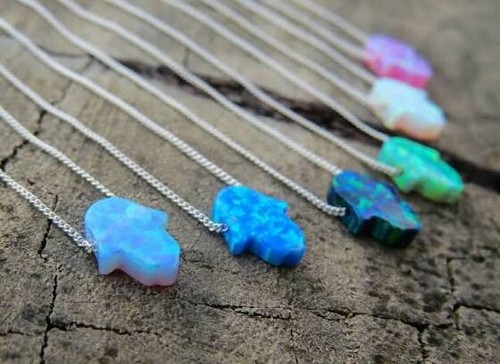 Hamsa opal necklace - hamsa, necklace,opal