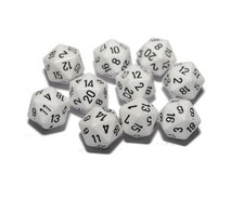 Poly Dice - White D20 x10, 20 Sided Dice 1-20