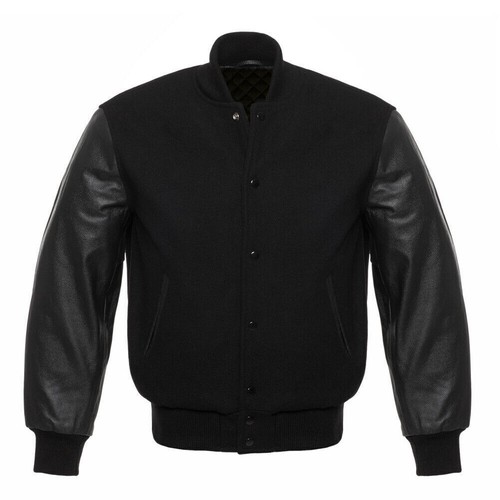 Black wool real leather - black,