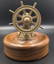 vintage nautical ships wheel nut cracker retro solid wood brass turned bowl