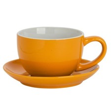 Coloured Cappuccino Cup & Saucer Set Stoneware Tea & Coffee Cups 250ml Yellow