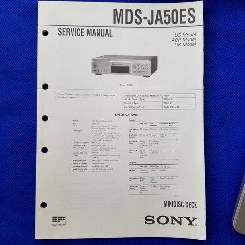 Sony mds ja50es service - sony,