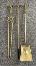 Vintage Large  Brass Fireside Companion Set Of 3. Shovel ,Tongs &  Poker 