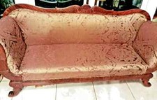 . 🇫🇷NEWLY UPHOLSTERED+French Polished French Antique Empire Carved Sofa-🆓DLVY