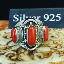 Solid silver And Coral ring