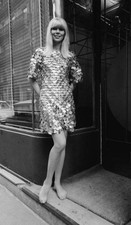 Actress Dany Saval wears a dress made of metal rings by Paco Raban- Old Photo