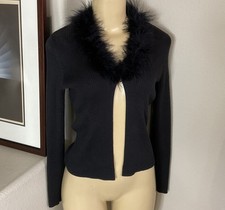 Vintage Ballinger Gold x Saks Fifth Avenue Ribbed Sweater Fur Collar Y2K Top S