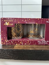 Disney Funko Mickey Mouse Glass Tumbler Set 2 Gold Design christmas Gift Box