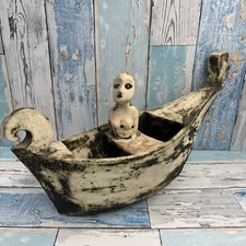 Contemporary Art Pottery Sculpture-WOMAN IN A BOAT-Signed Dorinda Johnson