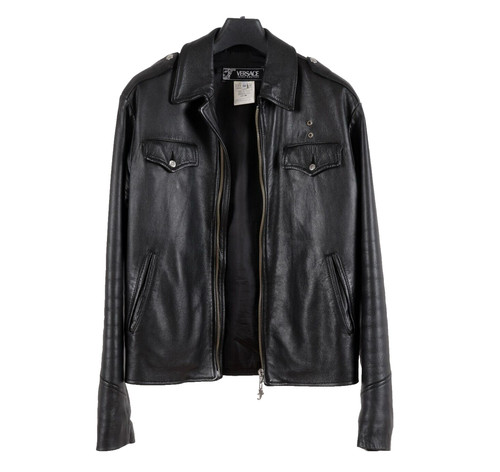 Men versace leather - leather, black