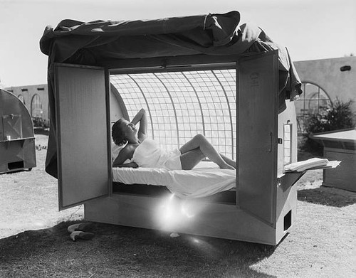 Woman outdoor tanning - tanning, booth