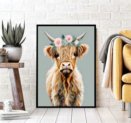 Highland cow with flower - ,
