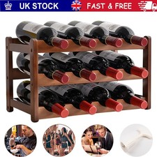 3 Tiers 12 Bottles Wooden Wine Bottle Storage Racks Display Wine Shelves Tool UK