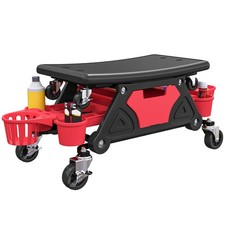 HOMCOM Rolling Mechanic Stool, 135kg Capacity Workshop Stool, Red