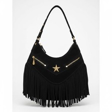 Black Fringe Hobo Shoulder Bag