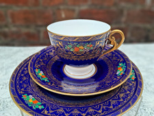 Rare Vintage Adderleys China Cobalt & gilt fruit basket enamel Trio