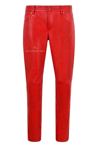 Ladies leather pant red - pant, jeans