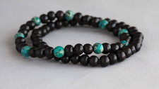 SET OF X2 TIGER EBONY WOOD & BLUE TERRA JASPER 6MM BRACELETS  ~ 7" (18CM)