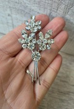Vintage Flower Bouquet Brooch Brooch Pin Art Deco Rhinestone Silver Tone NO BOX