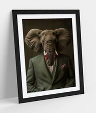 ELEPHANT IN A SUIT ANTHROPOMORPHIC HOME FRAMED WALL ART POSTER PRINT 4 SIZES