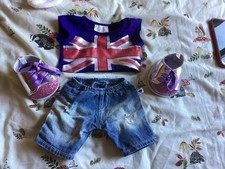 BUILD A BEAR OUTFIT UNION JACK TOP JEANS & GLITTERY TRAINERS / SHOES BAB VGC