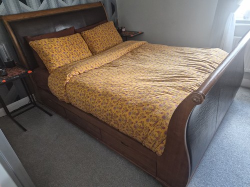King wooden sleigh bed - king,