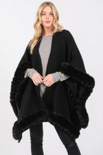 Faux Fur Trim Cape With