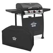 3 Burner BBQ Gas Grill, Thermometer, with Cover - Black/Stainless Steel