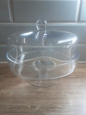 GLASS CAKE CONTAINER. PLATE AND DOMED COVER 24CM DIAMETER