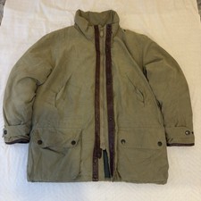 VINTAGE Nautica Jacket - Duck Down - Mens Khaki Green- Real Leather Zip & Cuffs