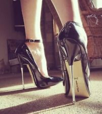 METAL 16cm HIGH HEEL PUMPS stiletto court shoes patent ankle strap size UK2-12