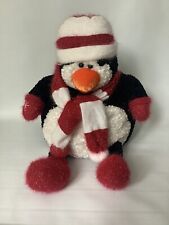 Large Christmas PENGUIN Plush Sitting 17” Red & White Striped Bobble Hat/Scarf