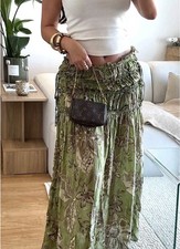 ZARA NEW WOMAN MID-RISE MIDI ZW COLLECTION PRINTED SKIRT GREEN L 7521/043/500