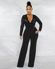 Women V-Neck Playsuits Wide Legs Pants Jumpsuit Evening Rompers Party Dress Lace