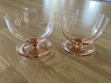 Vintage Retro Glass Pink-Stemmed Grapefruit/Dessert Dishes Set Of 2 VGC