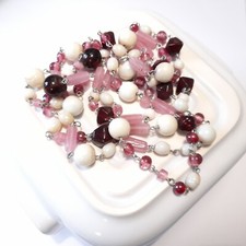 Long Pink Glass Bead Necklace Lagenlook Statement Jewellery to Layer