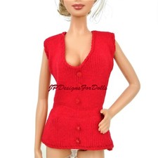 Barbie Fashion Anne Klein Designed Red Faux Button Up Knitted Vest Clothes New