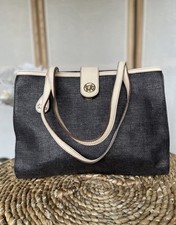 Tula black straw bag handbag tote bag leather trim