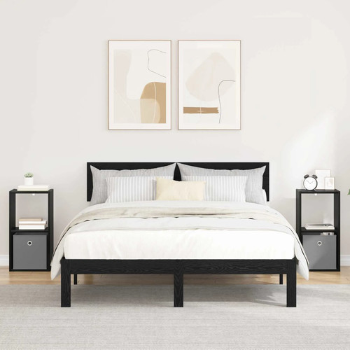 Walplus 2pcs black oak bedside - black,