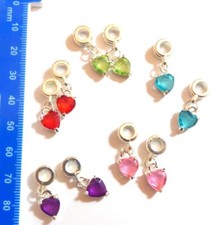 Job Lot of 10 Heart Shaped Charm Beads for Bracelets crafting Mixed Colours