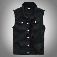 Mens Slim Casual Sleeveless Vest Cowboy Denim Jeans Jacket Coat Vintag Waistcoat