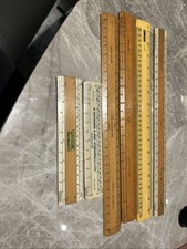 Set Of 6 Vintage  Wooden Rulers Advertising Wood /Celluloid England Drawing
