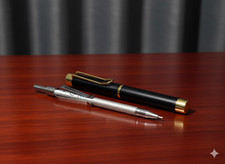 Stylish Parker-Style Ballpoint Pen & 0.5mm Mechanical Pencil Set - Gold/Black