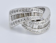 14K 1.75 Ctw Baguette Natural Diamond Twist Knot Ring White Gold *56