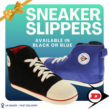 Men's Dunlop Fleece High Top Sneaker Novelty Bootie Boot Fun Slippers NEW